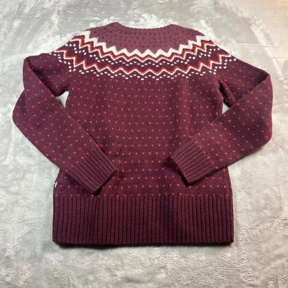 NWT Fjallraven Women's S Ovik Knit Sweater Dark Garnet 100% Wool Nordic 89941